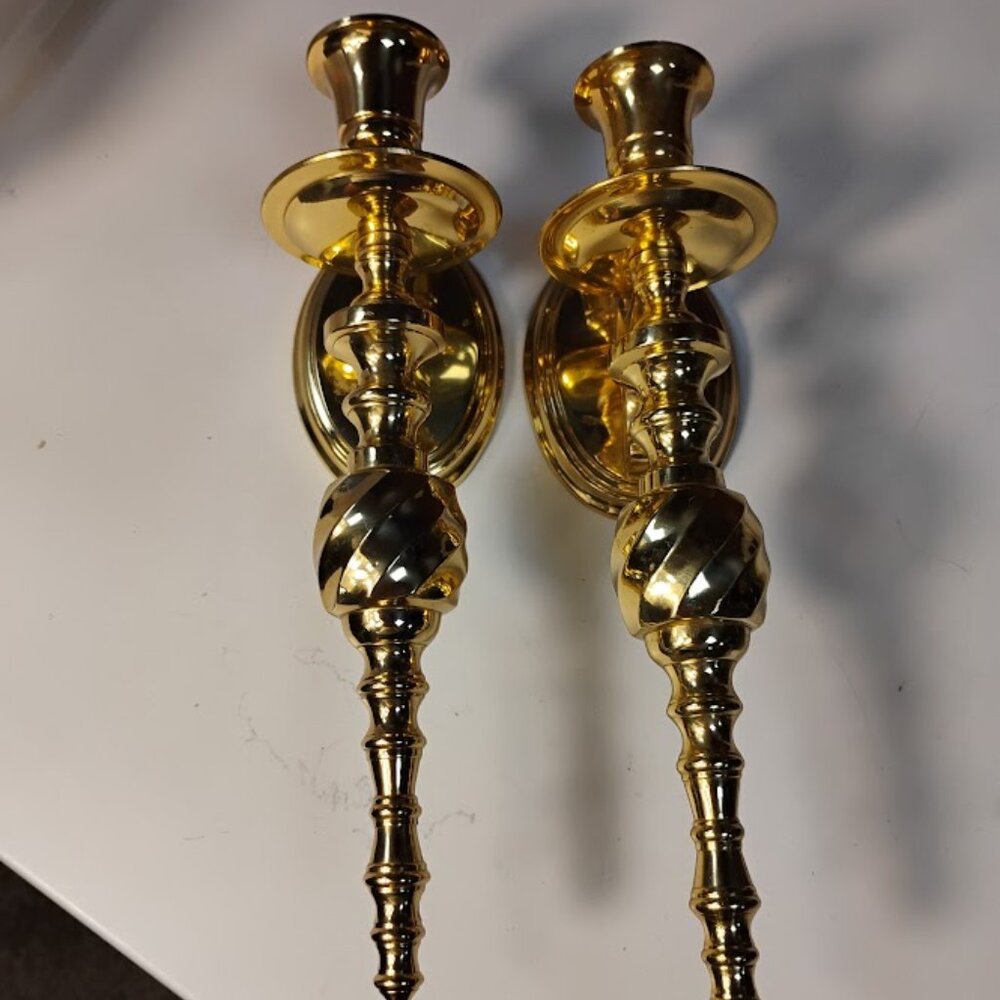 Vintage Brass Wall Sconces Pair | Ornate Twisted Candle Holders